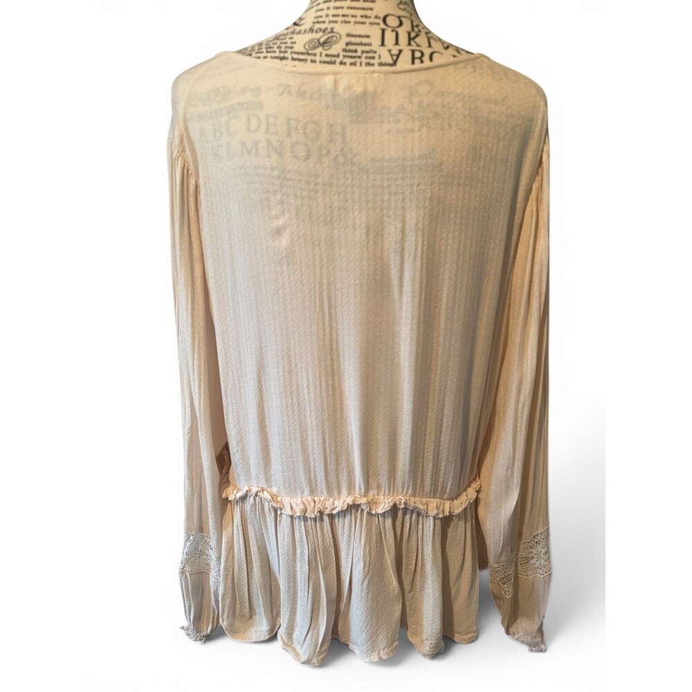 Sandy & Sid V-Neck Ruffle Button-Front Tunic Top Cream Large - Picture 2 of 3